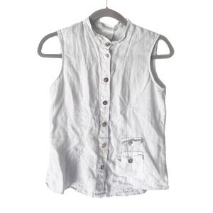 Click‎ by Color Me Cotton Gray 100% Linen Sleeveless Mandarin Collar Top Small